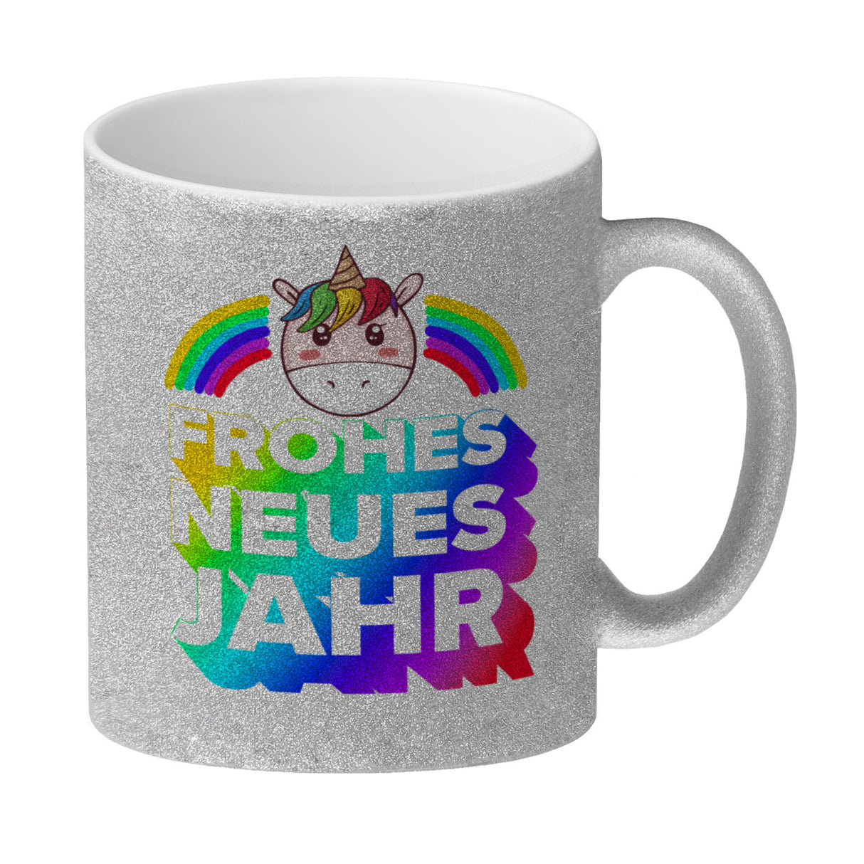 Frohes neues Jahr Regenbogen und Einhorn Kaffeebecher