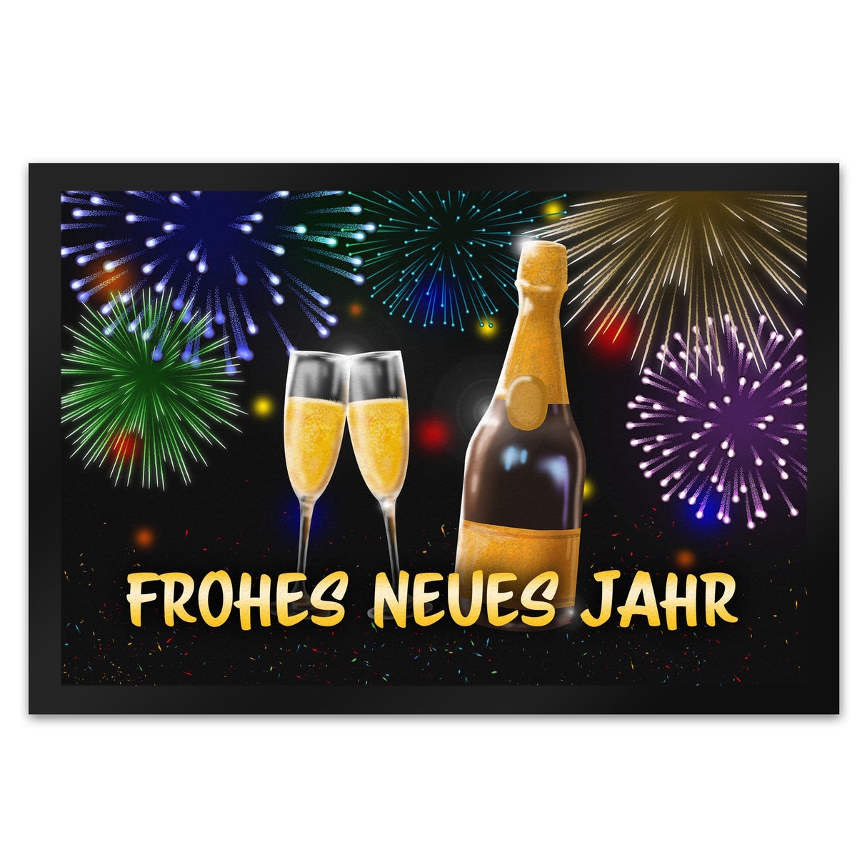 Frohes neues Jahr Fußmatte mit Sekt und Feuerwerk