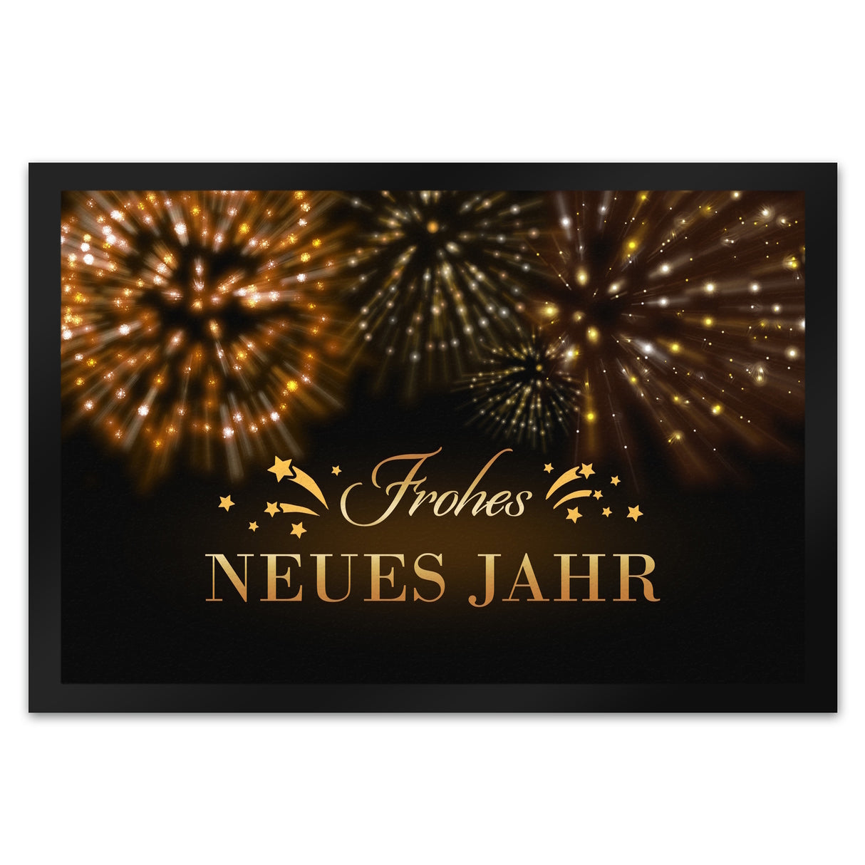 Frohes neues Jahr Fußmatte mit goldenem Feuerwerk