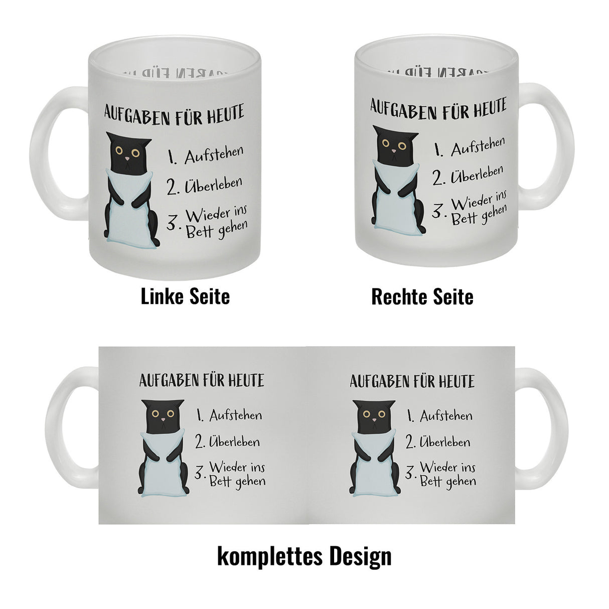 Aufgaben für heute Kaffeebecher mit müder Katze