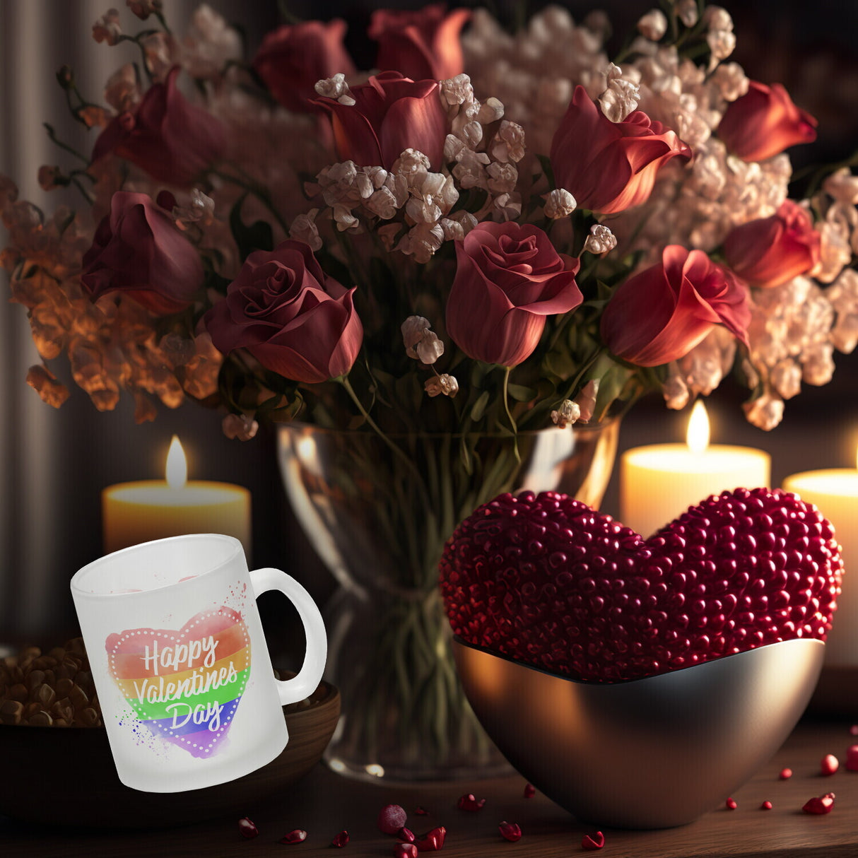 Happy Valentines Day Herz in regenbogenfarben Kaffeebecher