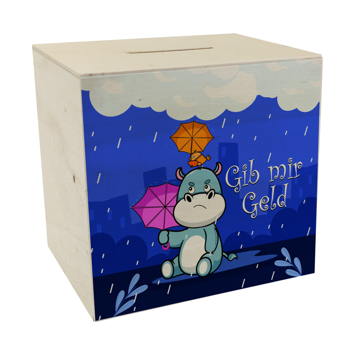 Nilpferd Spardose mit Spruch Gib mir Geld