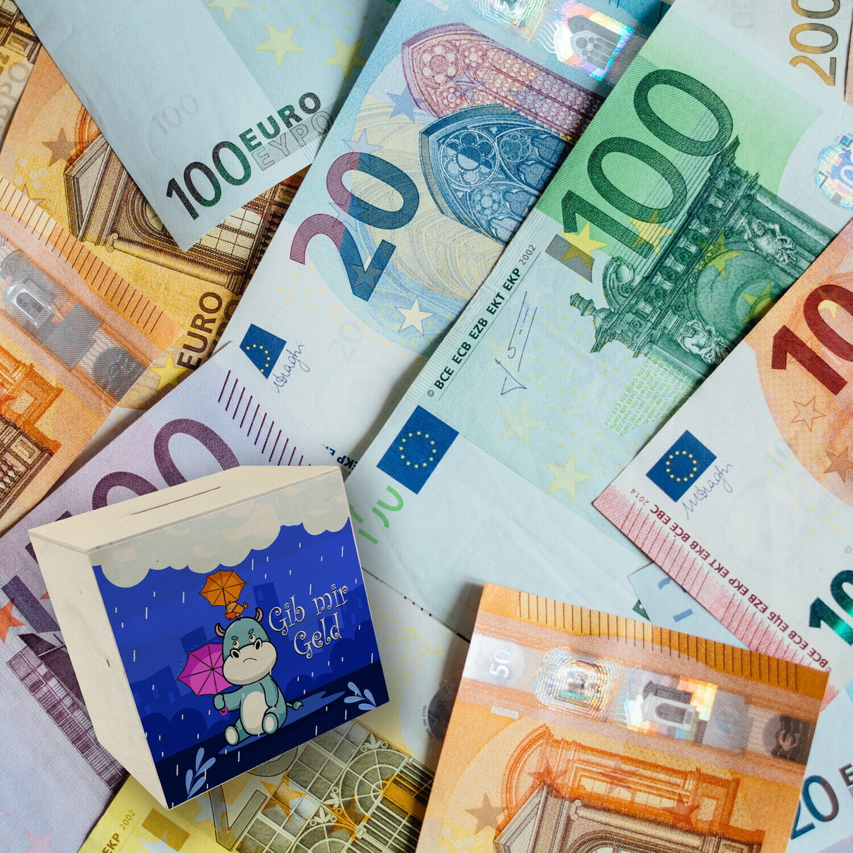 Nilpferd Spardose mit Spruch Gib mir Geld