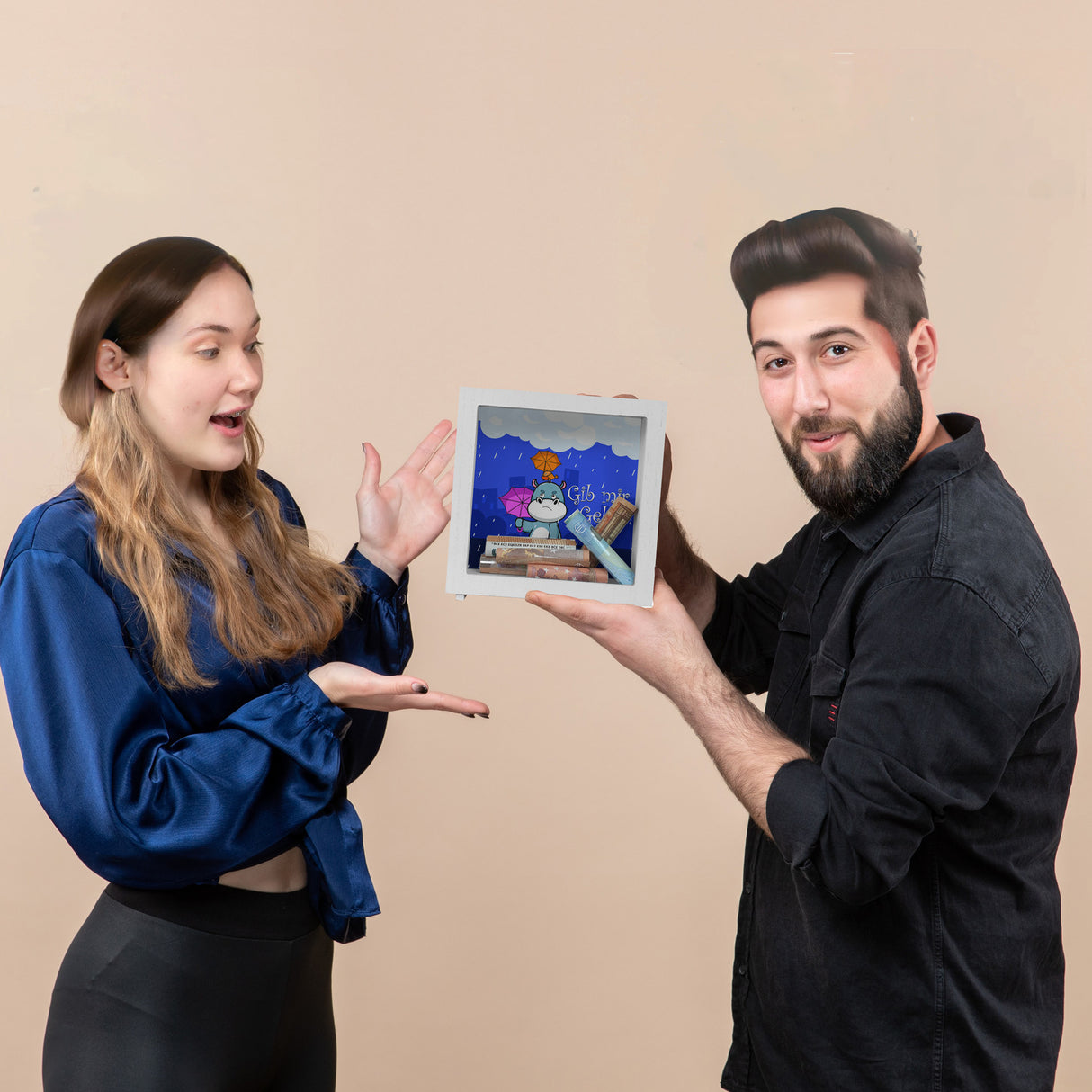 Nilpferd Spardose mit Spruch Gib mir Geld