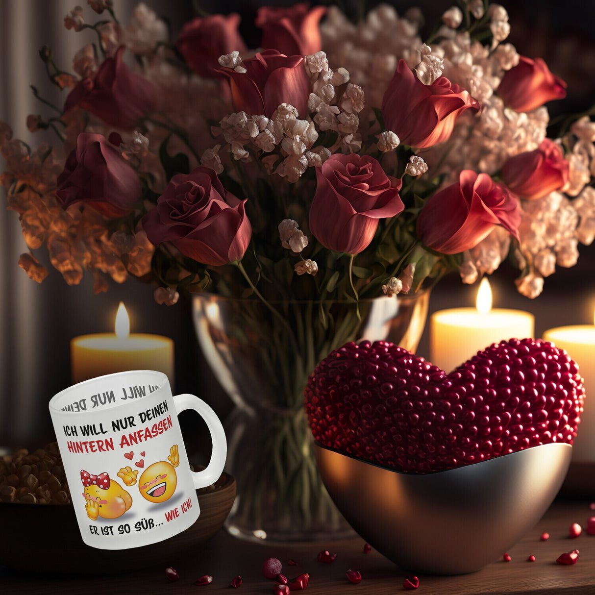 Hintern anfassen Kaffeebecher mit Emoticons und Spruch