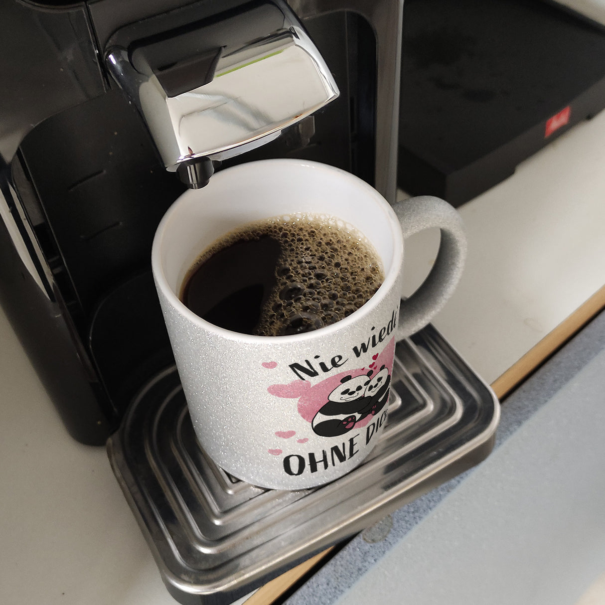 Panda Pärchen Kaffeebecher mit Spruch Nie wieder ohne dich