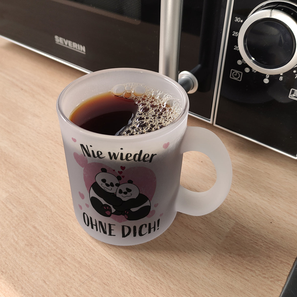Panda Pärchen Kaffeebecher mit Spruch Nie wieder ohne dich