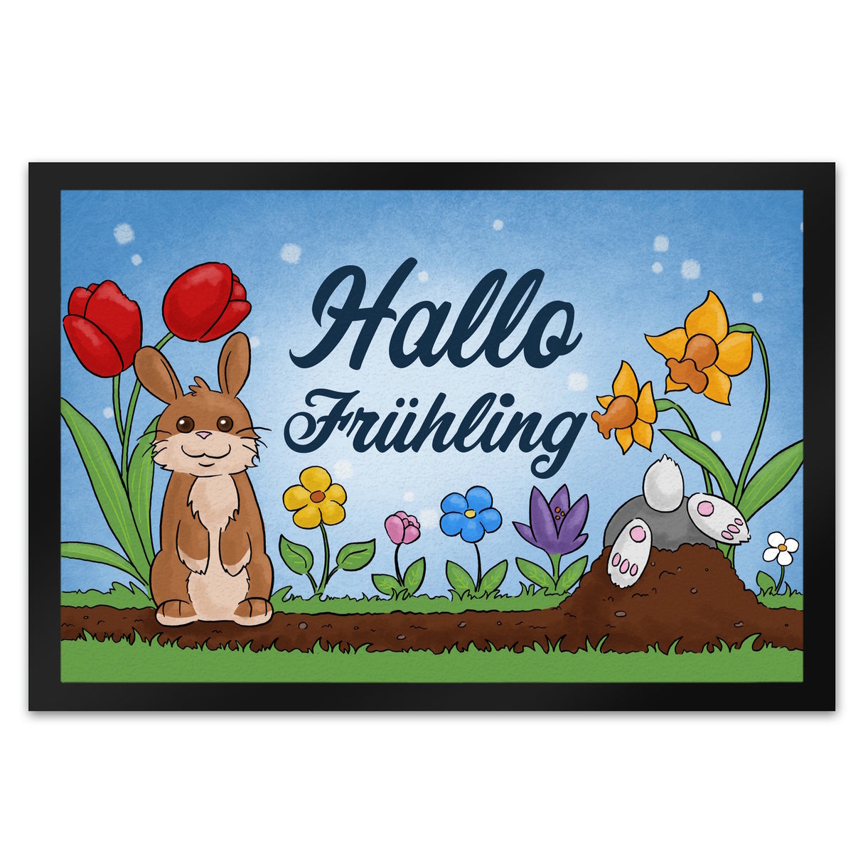 Hallo Frühling Fußmatte mit süßen Hasen für Ostern