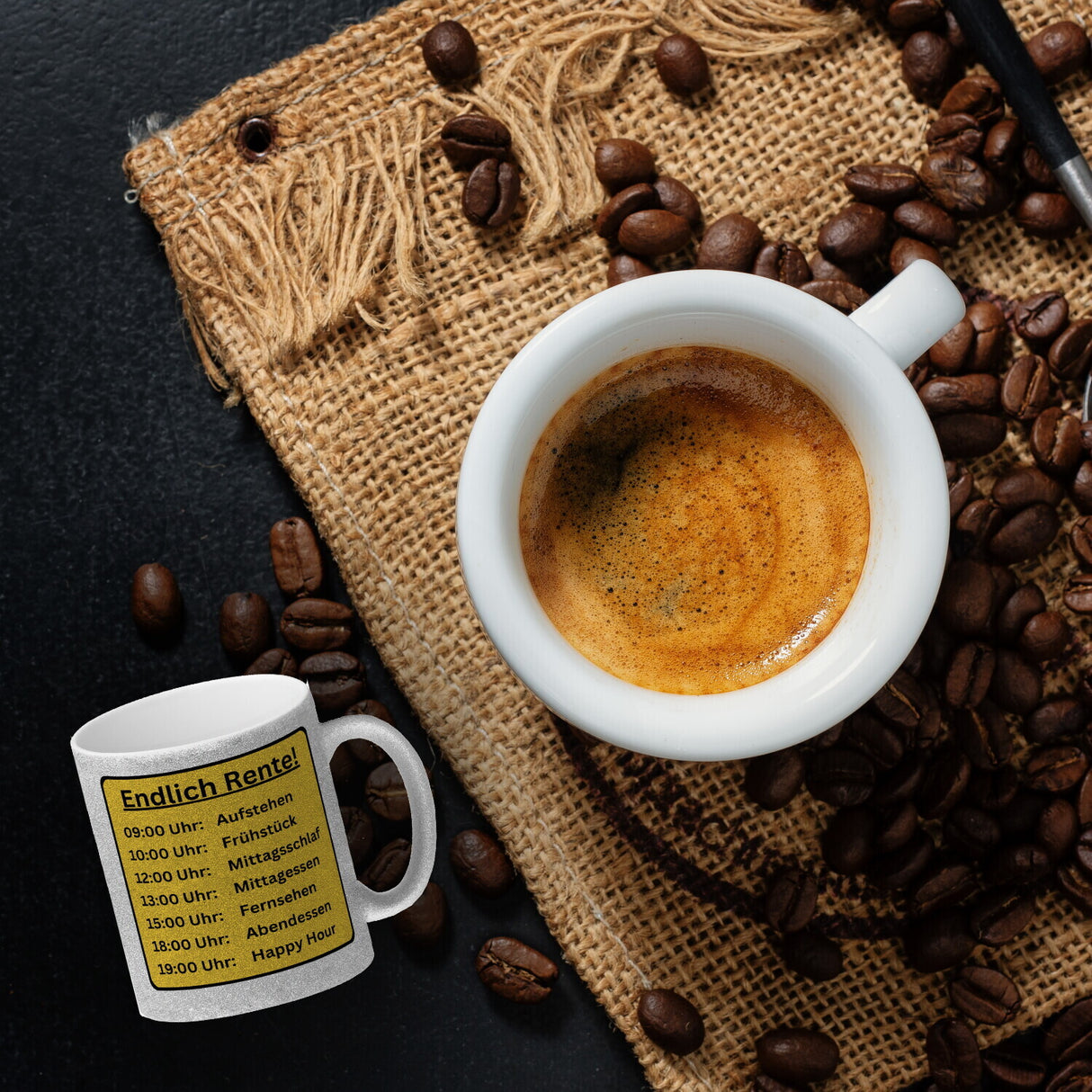 Renten To-Do Liste Kaffeebecher mit Spruch: Endlich Rente