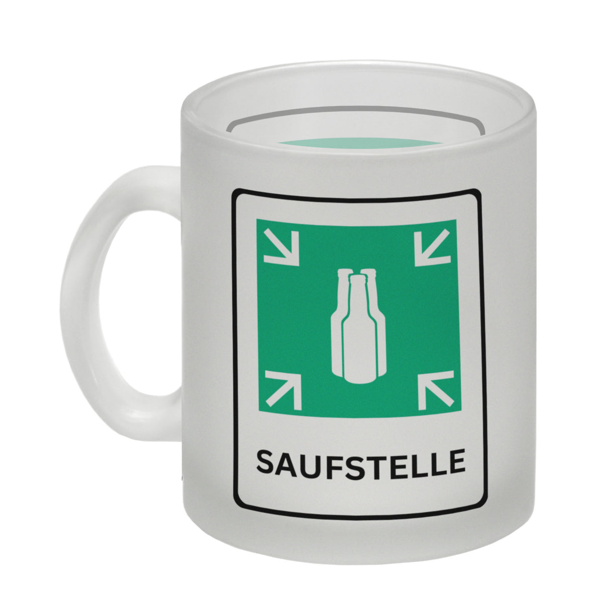 Saufstelle Kaffeebecher mit Bier Motiv und Spruch