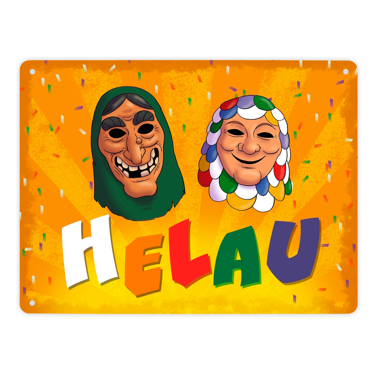 Helau Mainzer Fastnacht Metallschild mit Kostümmasken