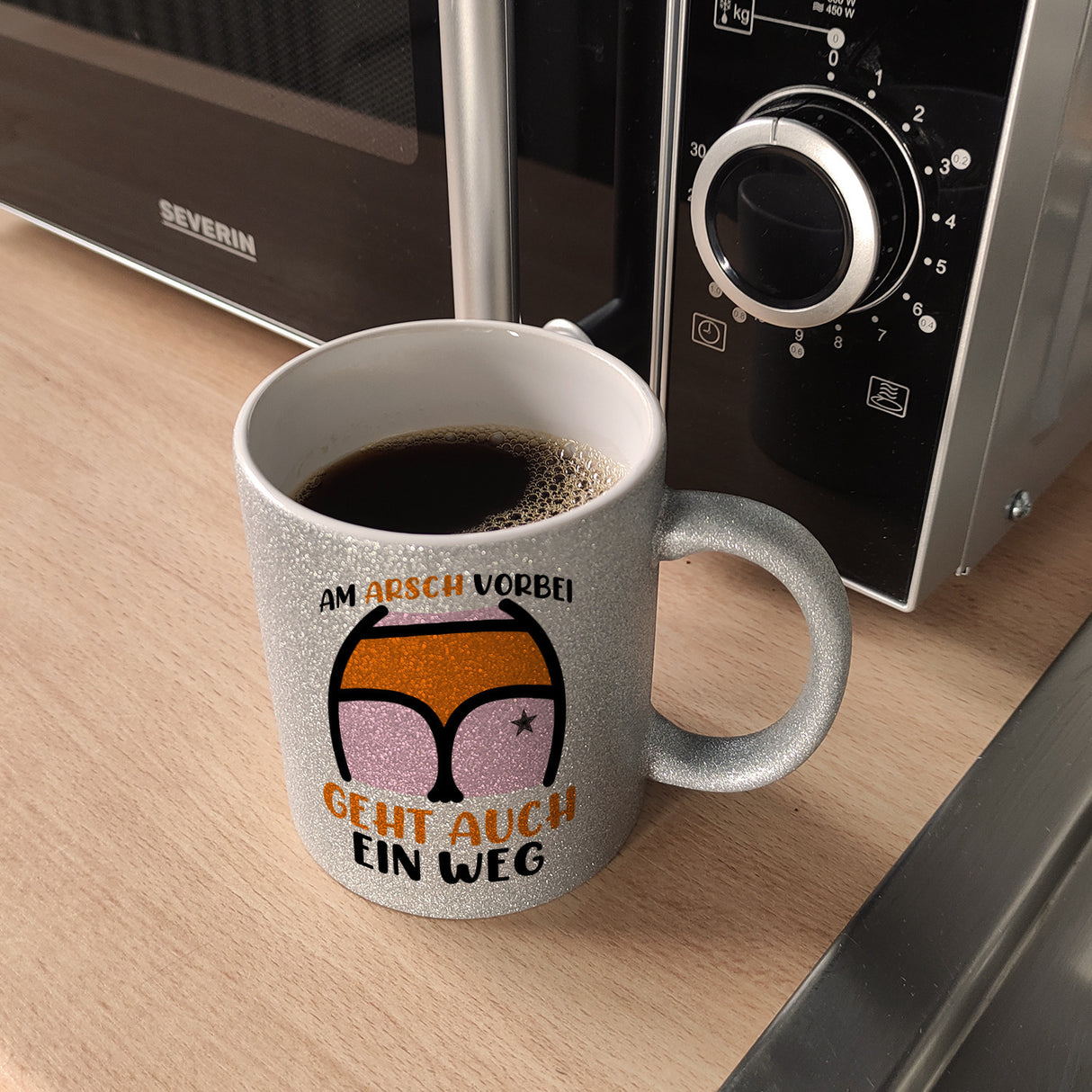Hintern Kaffeebecher mit Spruch Am Arsch vorbei geht auch ein Weg