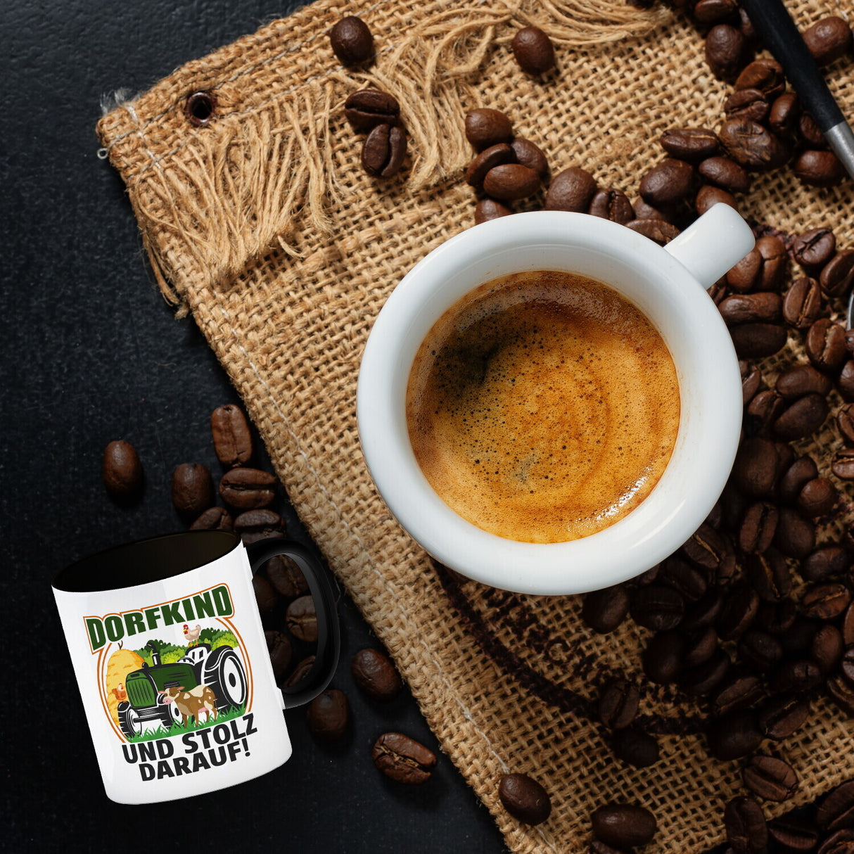Dorf Kaffeebecher mit Spruch Dorfkind und stolz darauf