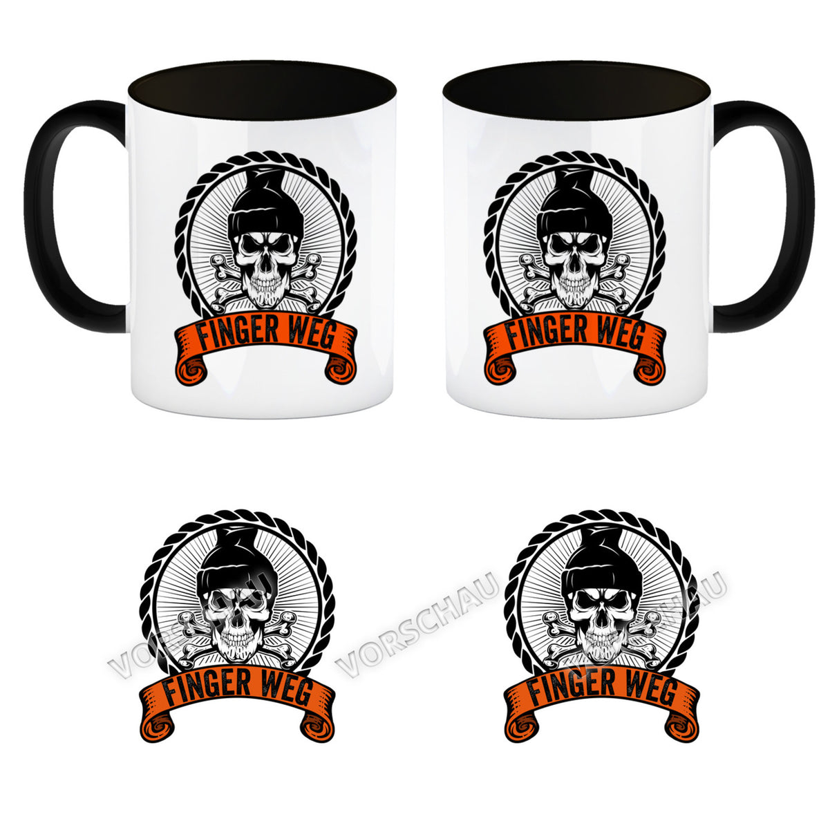 Totenkopf Finger Weg Kaffeebecher mit Banderole