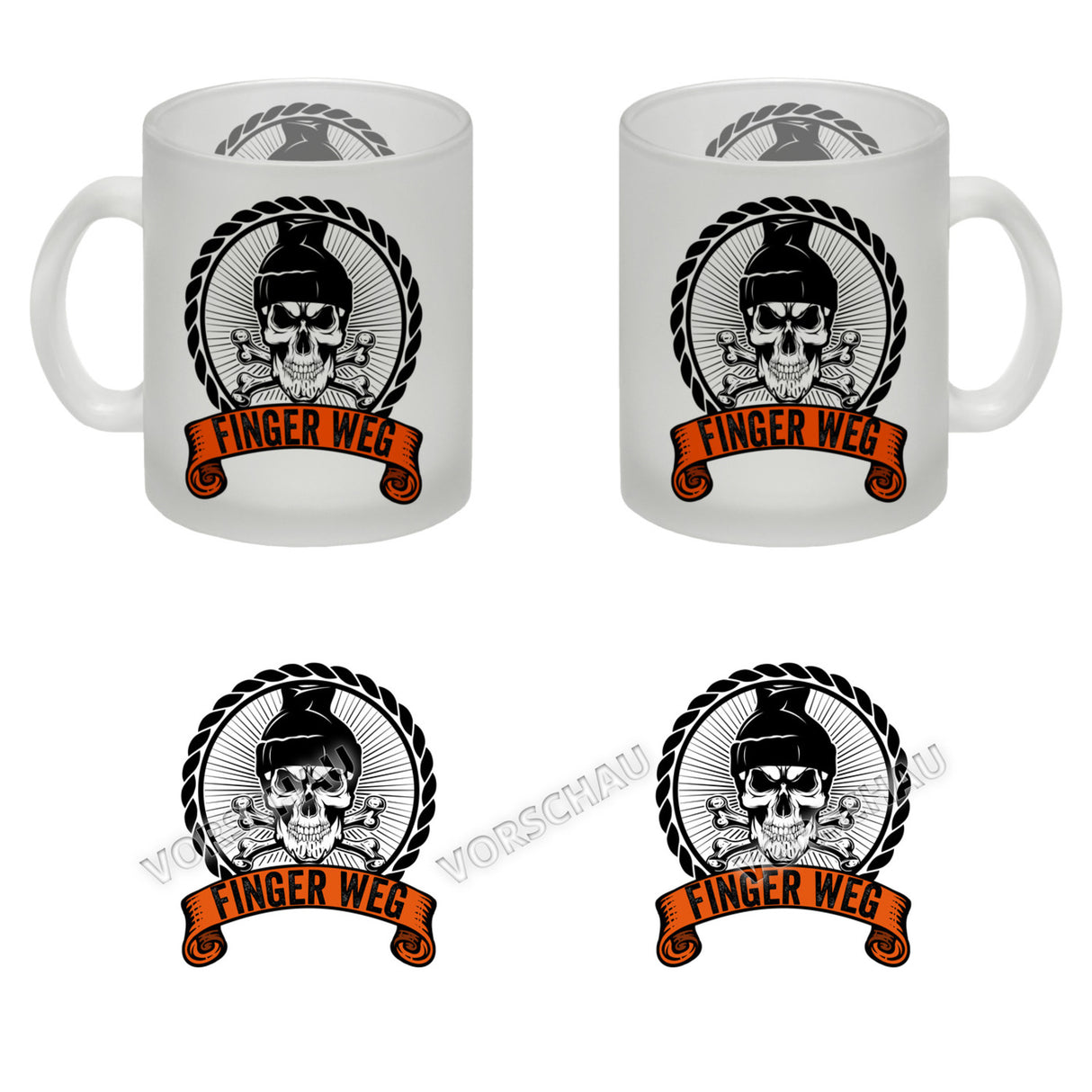 Totenkopf Finger Weg Kaffeebecher mit Banderole