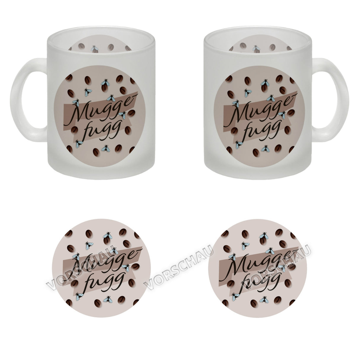 Muggefugg Malzkaffee Kaffeebecher mit Kaffeebohnen und Fliegen blau