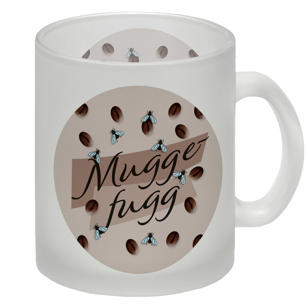 Muggefugg Malzkaffee Kaffeebecher mit Kaffeebohnen und Fliegen blau