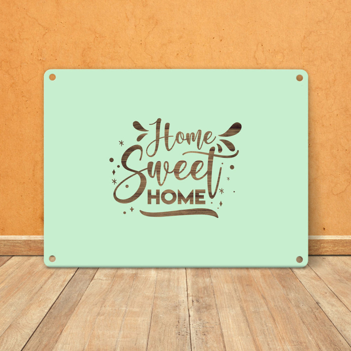 Home Sweet Home Metallschild in 15x20 cm mit hellblauem Hintergrund