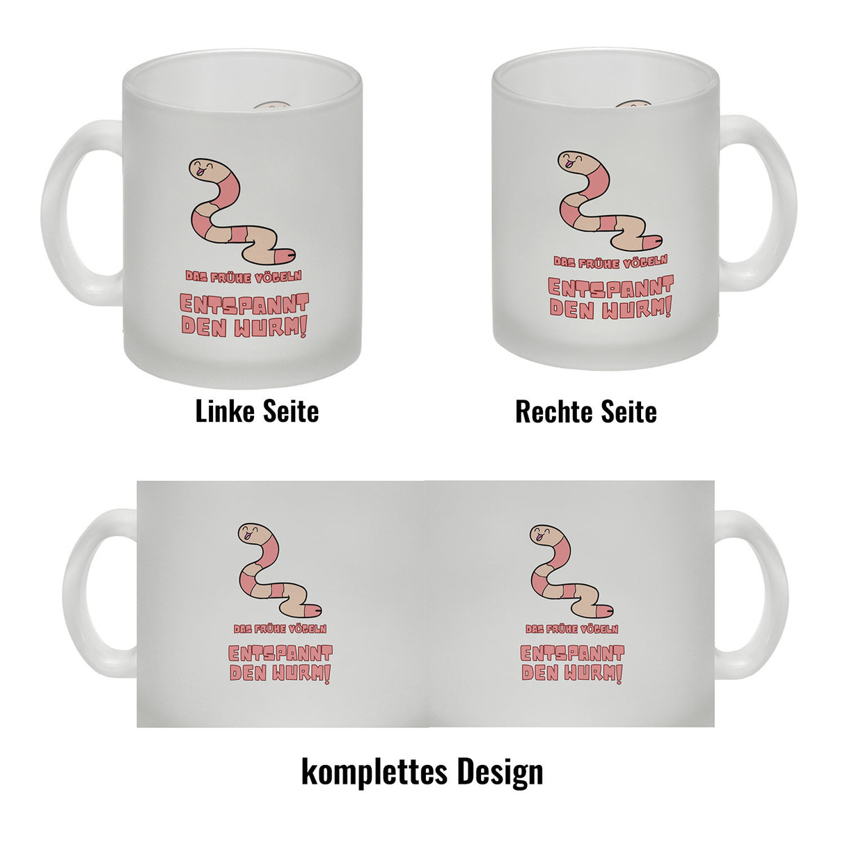 Morgenlatte Kaffeebecher mit Spruch Das frühe Vögeln entspannt den Wurm