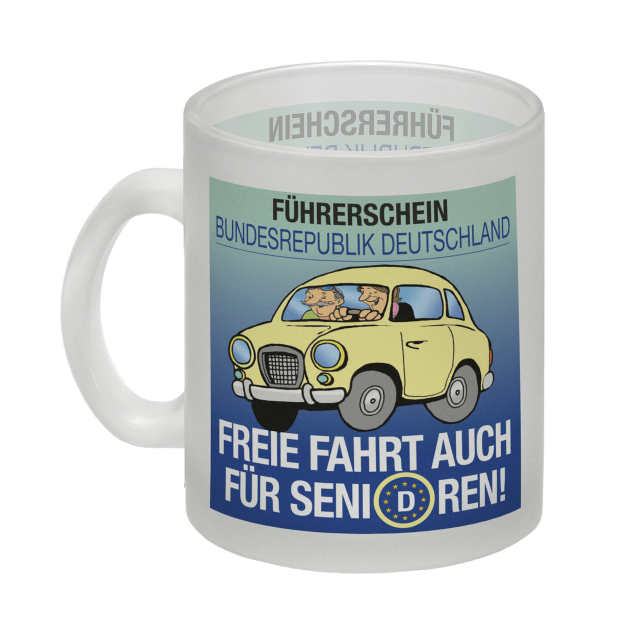 Freie Fahrt auch für Senioren Kaffeebecher mit Oldtimer Motiv