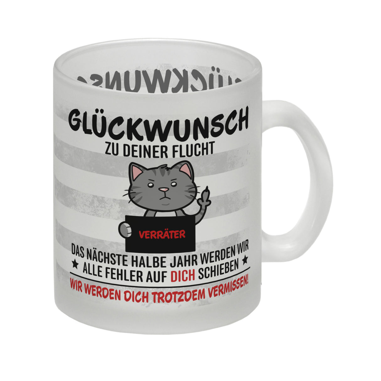 Glückwunsch zur Flucht, Verräter Mittelfinger Kaffeebecher mit Katze