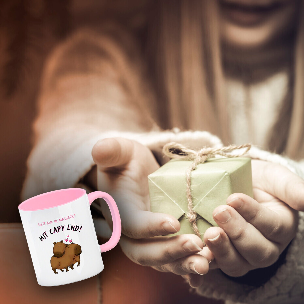 Eine Massage mit Capy End Capybara Kaffeebecher mit Spruch
