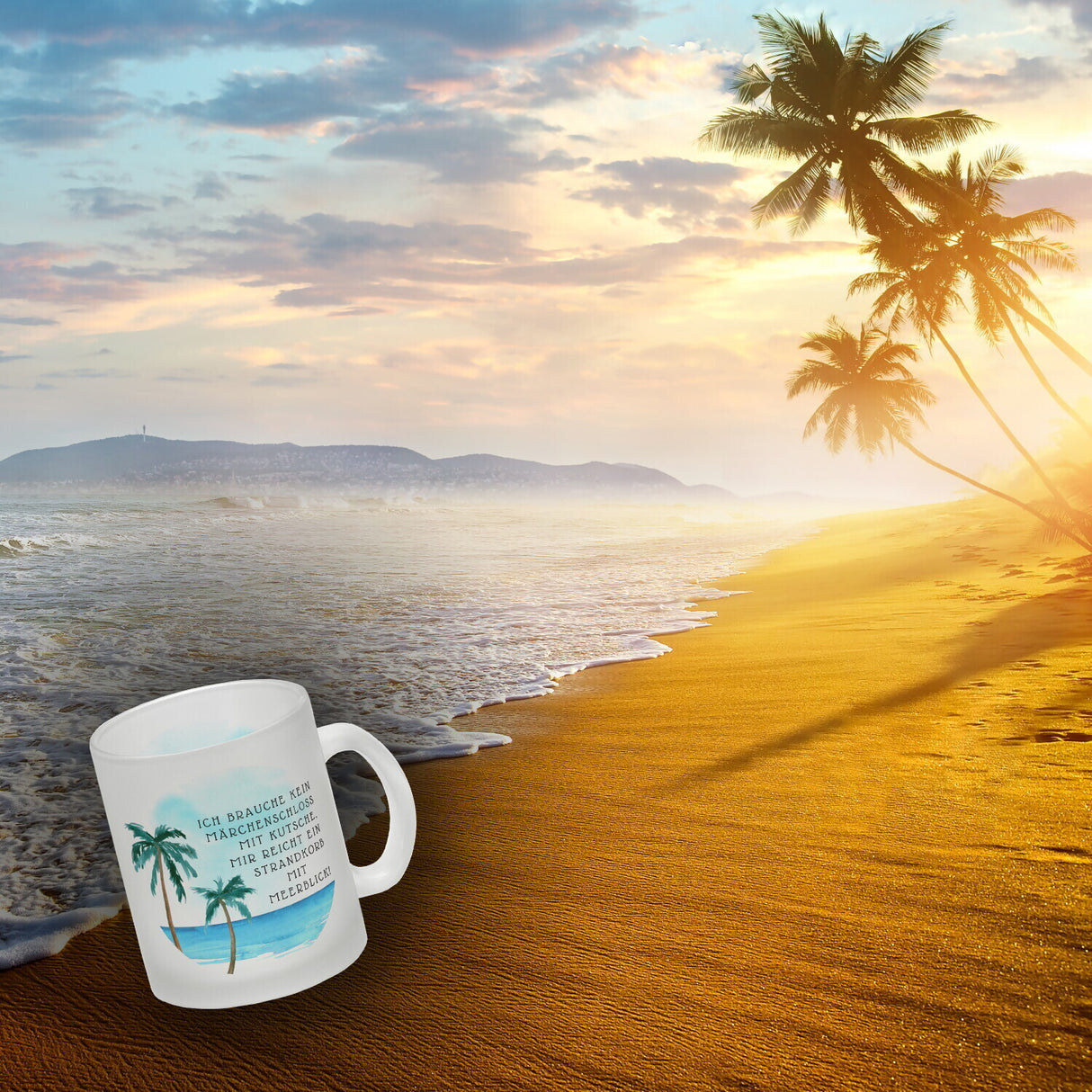 Strandkorb und Meerblick Kaffeebecher mit Spruch