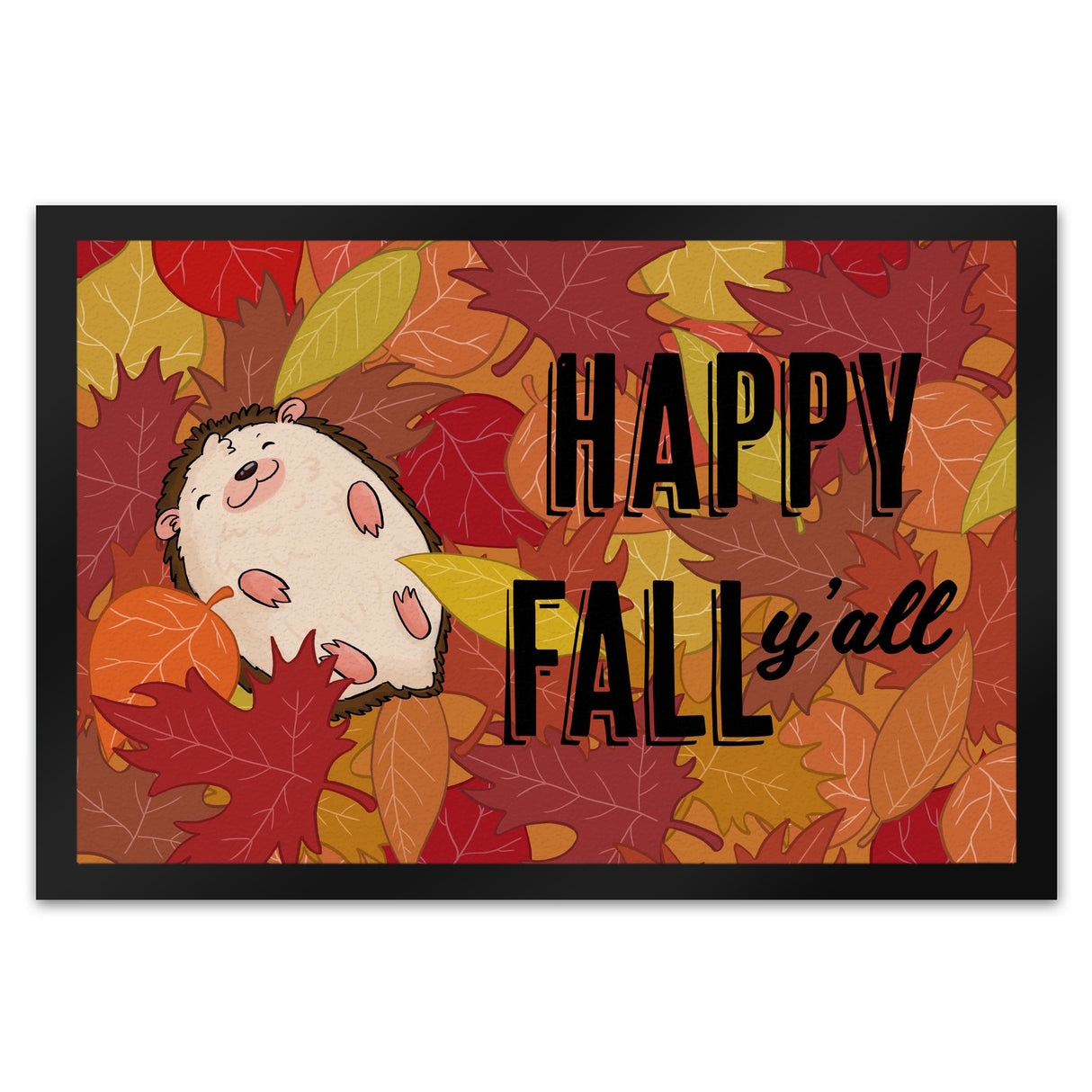 Igel im herbstlichen Laubhaufen Fußmatte in 35x50 cm - Happy Fall Y'all