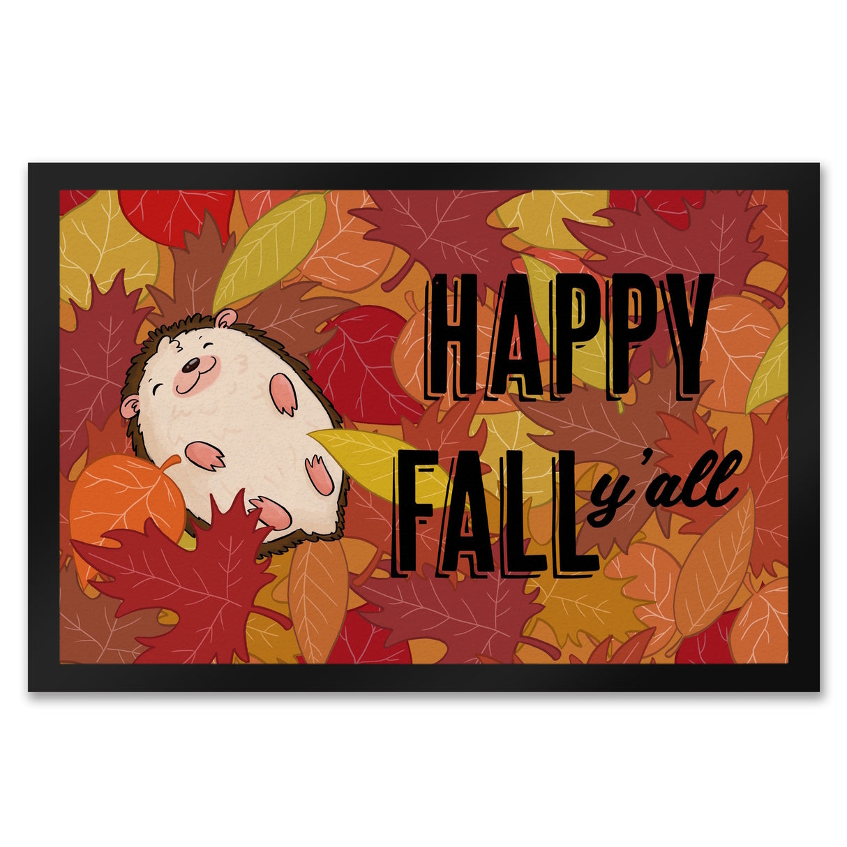 Igel im herbstlichen Laubhaufen Fußmatte in 35x50 cm - Happy Fall Y'all