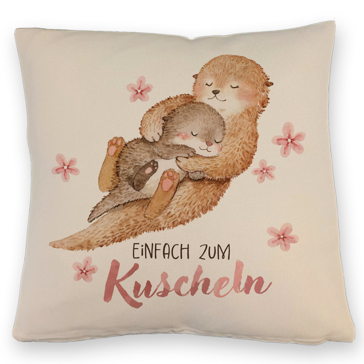 Otter Baby und Mutter Kissen mit Spruch Einfach zum Kuscheln