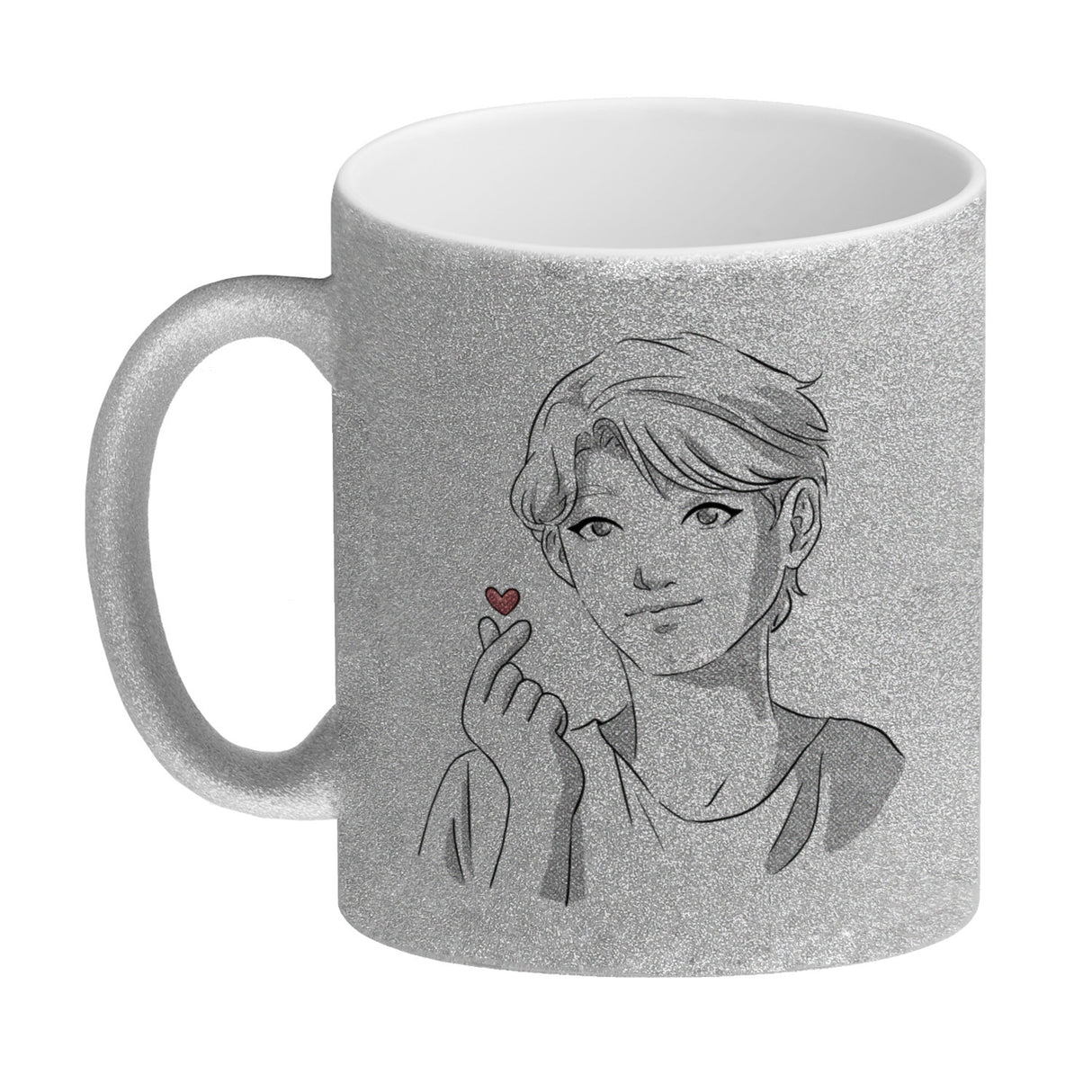 K-Pop Herz Zeichen Kaffeebecher mit Manga Charakter in Farbe