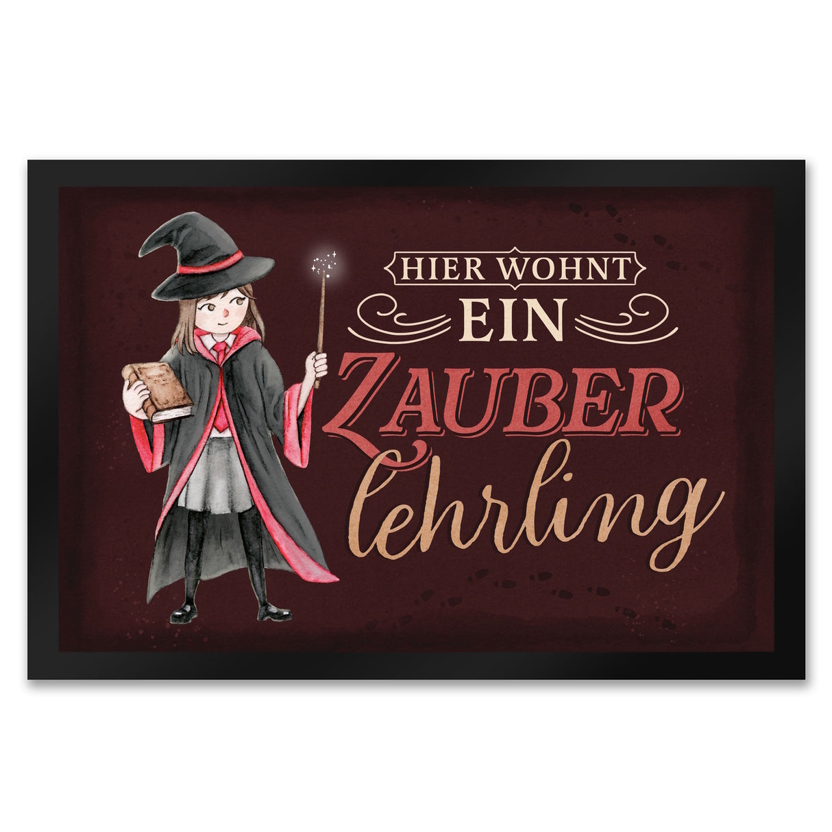 Zauberlehrling Fußmatte in 35x50 cm mit Zauberschülerin mit dunklem Hintergrund