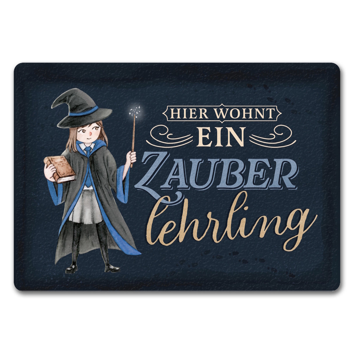 Zauberlehrling Fußmatte in 35x50 cm mit Zauberschülerin mit dunklem Hintergrund