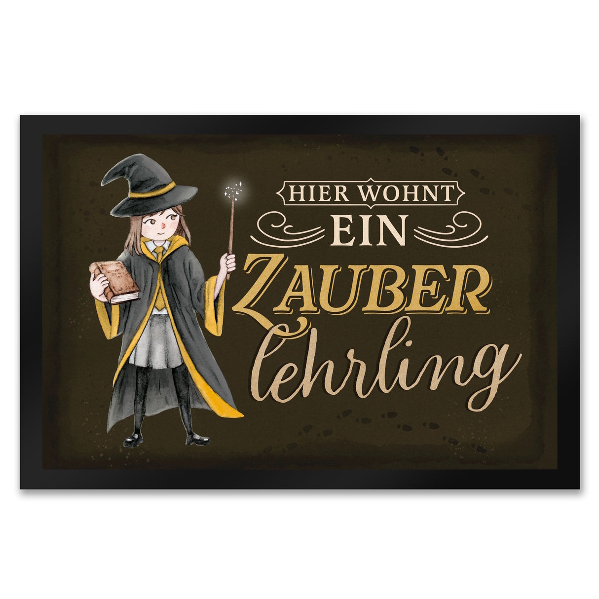 Zauberlehrling Fußmatte in 35x50 cm mit Zauberschülerin mit dunklem Hintergrund