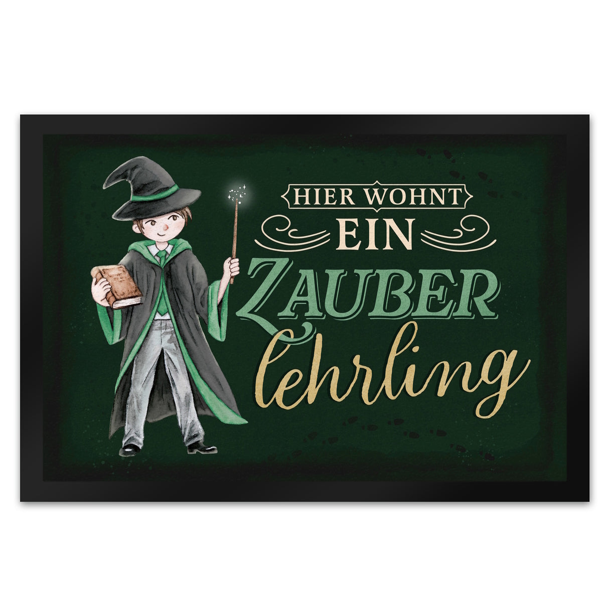 Zauberlehrling Fußmatte in 35x50 cm mit Zauberschüler mit dunklem Hintergrund