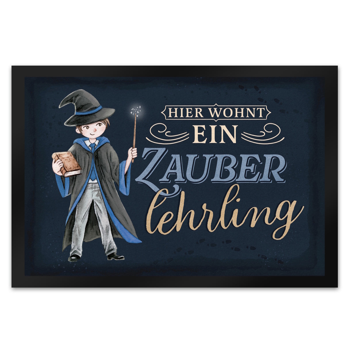 Zauberlehrling Fußmatte in 35x50 cm mit Zauberschüler mit dunklem Hintergrund