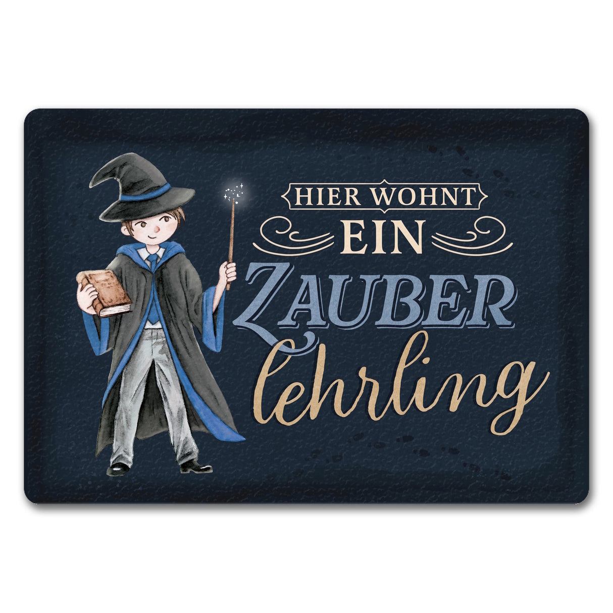 Zauberlehrling Fußmatte in 35x50 cm mit Zauberschüler mit dunklem Hintergrund