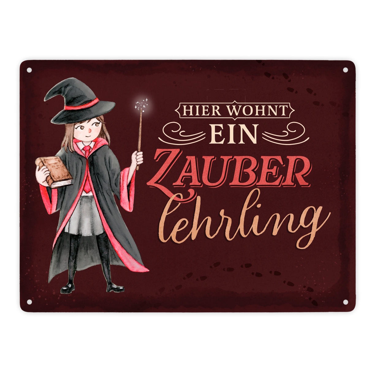 Zauberschülerin Metallschild in 15x20 cm mit dunklem Hintergrund und Spruch