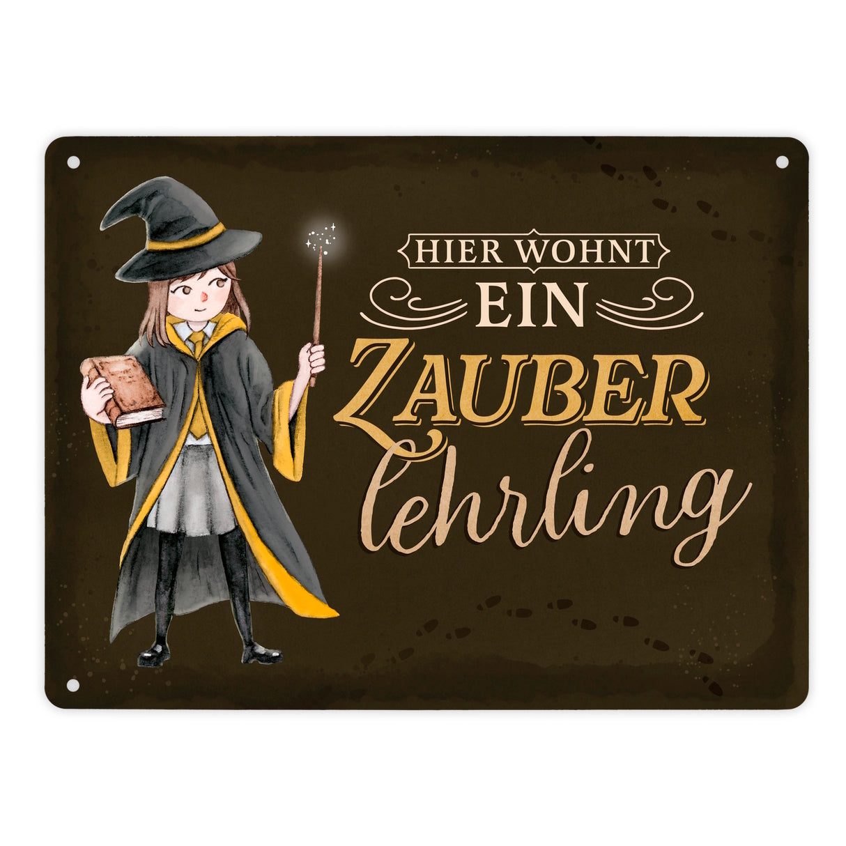 Zauberschülerin Metallschild in 15x20 cm mit dunklem Hintergrund und Spruch