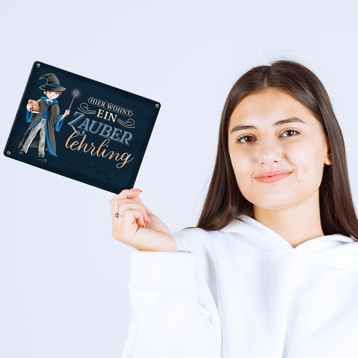 Zauberschüler Metallschild in 15x20 cm mit dunklem Hintergrund und Spruch