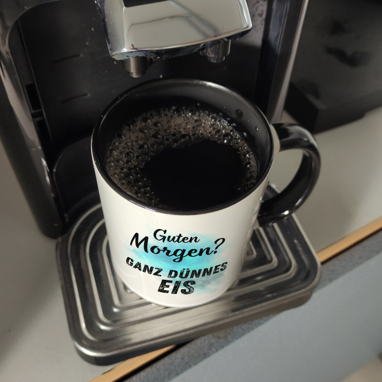 Morgenmuffel Kaffeebecher mit Spruch Guten Morgen Ganz dünnes Eis