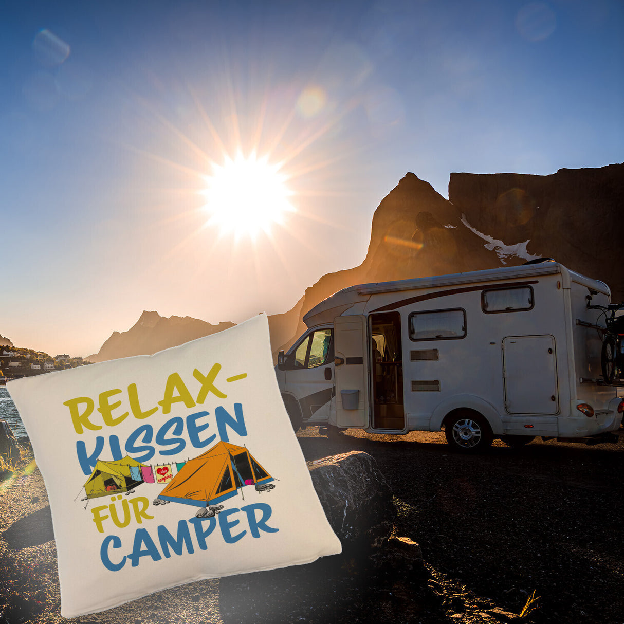 I love Camping Relax Kissen für Camper mit Zelten