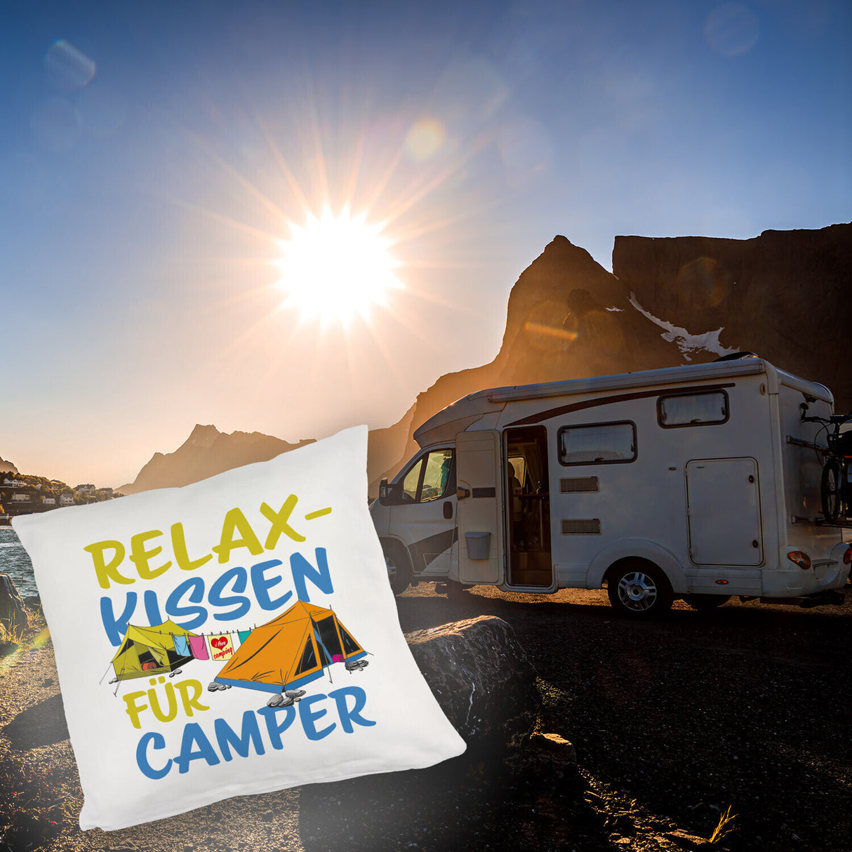 I love Camping Relax Kissen für Camper mit Zelten