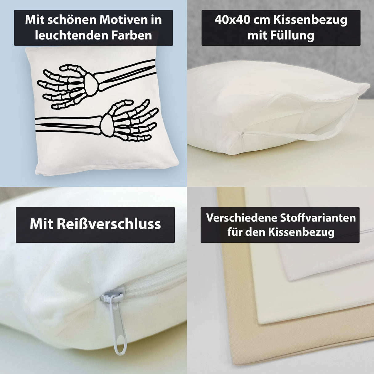 Skelett-Arme Kissen mit schwarzem Hintergrund für Horror-Filmabende