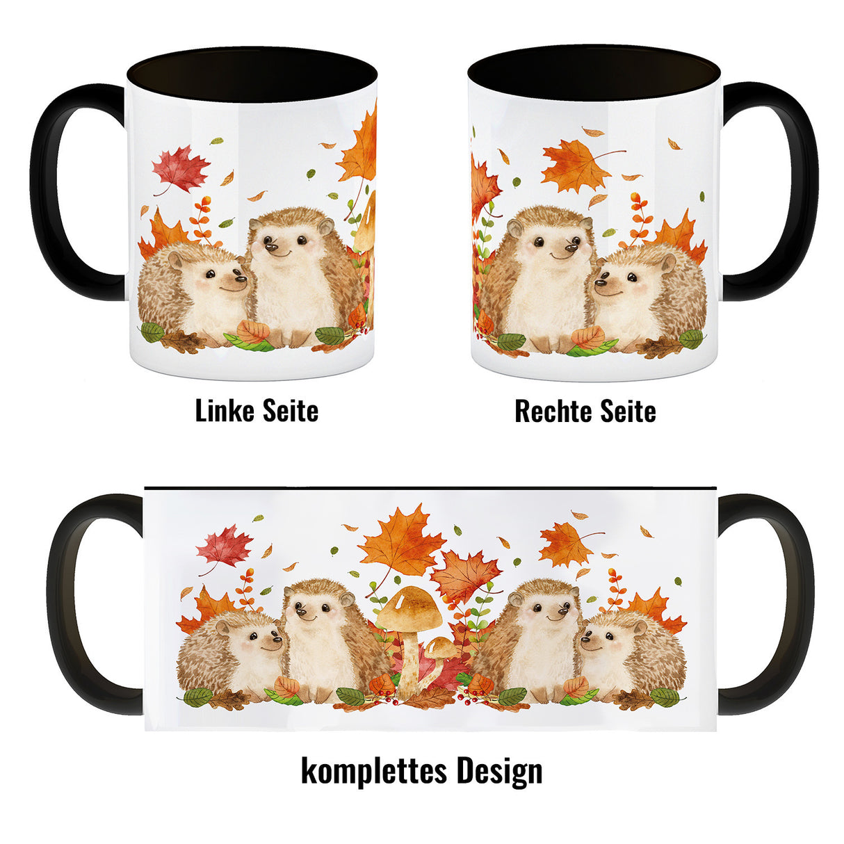 Igel im Herbst Kaffeebecher im Aquarell Stil