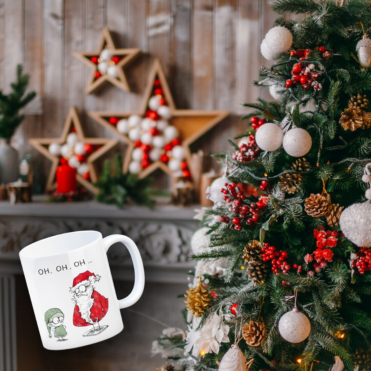 Weihnachtsmann am Naschen Kaffeebecher mit Spruch Erwischt