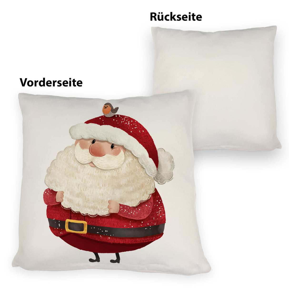 Weihnachtsmann und Rotkehlchen Kissen mit grünem Hintergrund