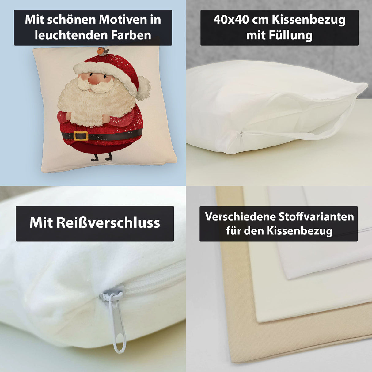 Weihnachtsmann und Rotkehlchen Kissen mit grünem Hintergrund