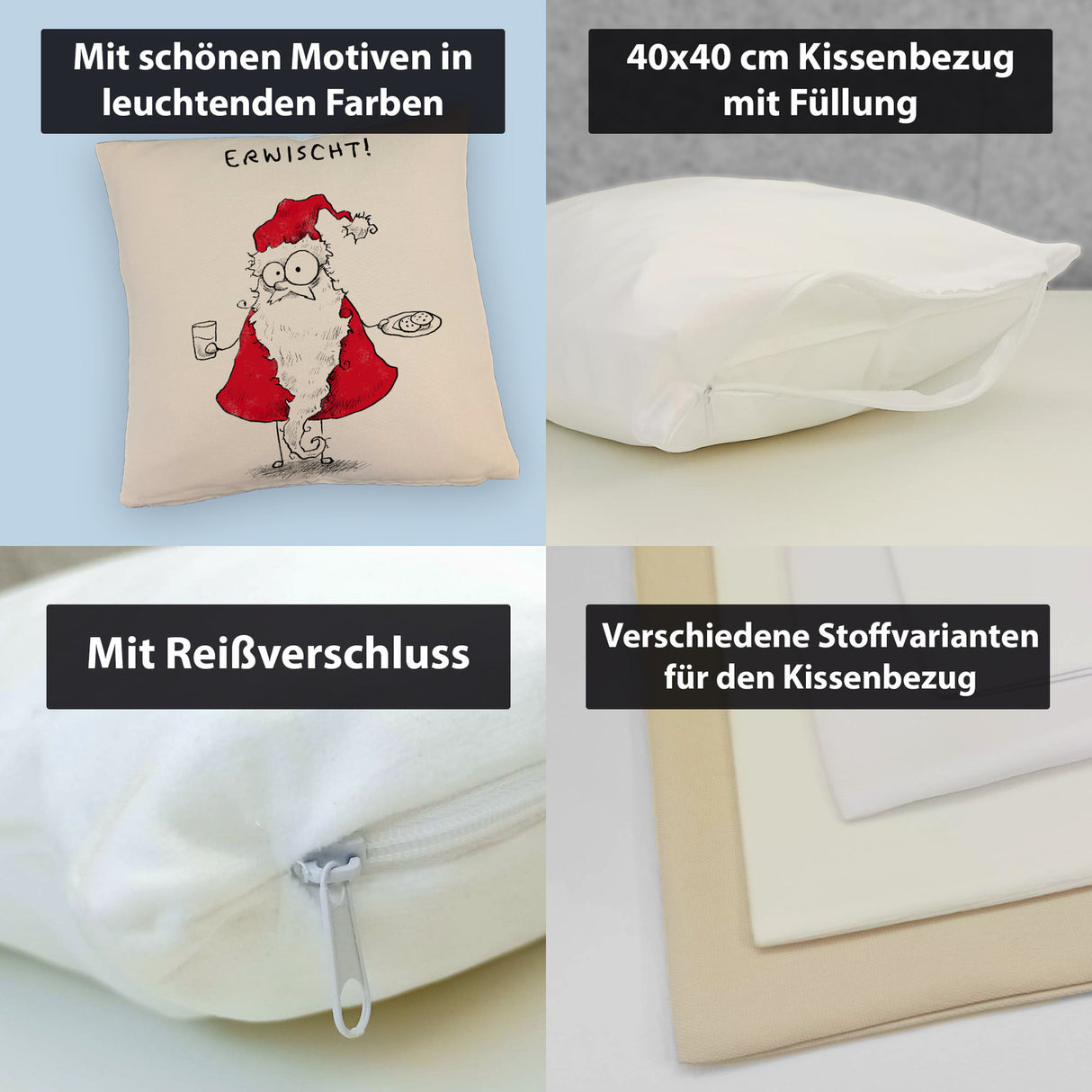 Weihnachtsmann am Naschen Kissen mit Spruch Erwischt