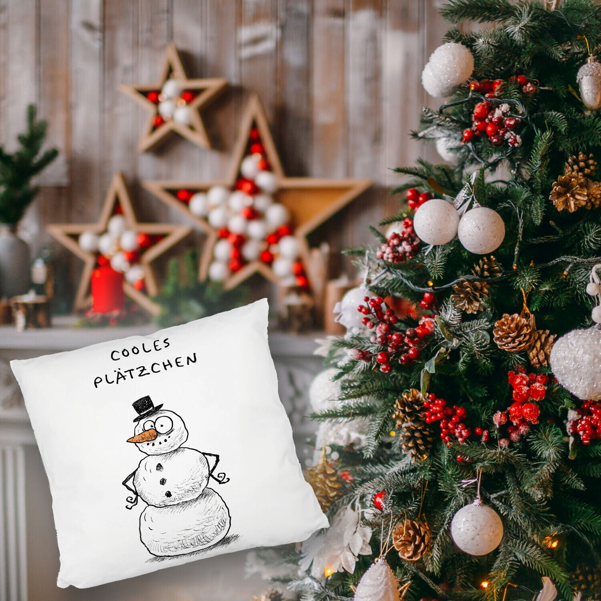 Weihnachtsmann am Naschen Kissen mit Spruch Erwischt